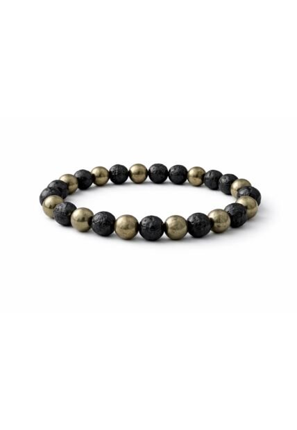 Manilla Pulsera Hombre Pirita Piedra Lava Volcanica 8mm