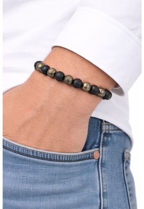 Manilla Pulsera Hombre Pirita Piedra Lava Volcanica 8mm