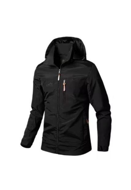 Chaqueta Hombre DT723 Negro Cortavientos Impermeable Estilo Militar Capucha Senderismo Ciclismo Aire Libre