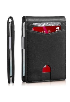 Billetera Delgada Cuero Hombre Correa Elastica RFID 102A Negro