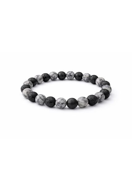 Manilla Pulsera Hombre Jaspe Gris Roca Volcanica 8mm