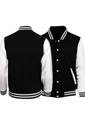 Chaqueta Universitaria Deportiva Negra ZH103 Calida Holgada UrbenMood