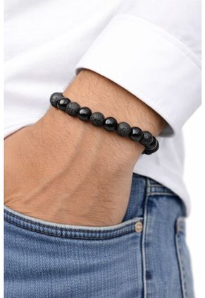 Manilla Pulsera Hombre Onix Piedra Lava 8mm