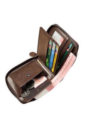 Billetera Cuero PU Hombre Monedero Vintage Bloqueo RFID 6065 Caqui