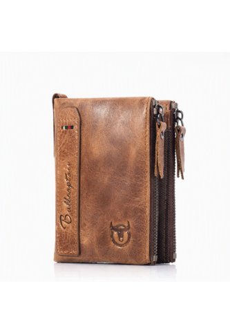Billetera Cuero PU Hombre Monedero RFID BULLCAPTAIN QB06 Marron UrbenMood