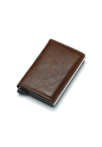 Billetera Ecocuero Aluminio Hombre Bloqueo RFID 6059C Café