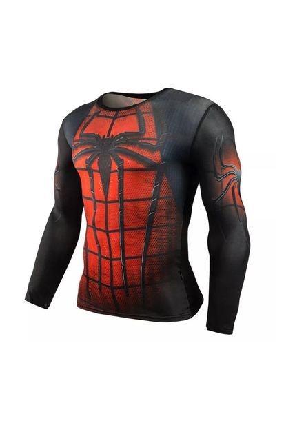 Camiseta UBMD Diseño Superhéroe Slim Fit Manga Larga H.A Negro Rojo