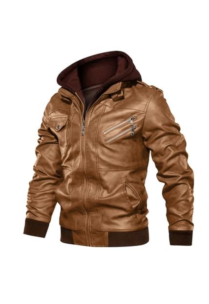 Chaqueta Cuero PU Hombres Casual Motociclista SA722 Miel