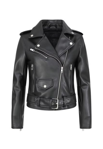 Chaqueta Mujer Cuero PU Suave Motocicleta AM01 Negro