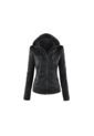 Chaqueta Mujer Cuero PU Gruesa Capota Motocicleta 2287 Negro de UrbenMood