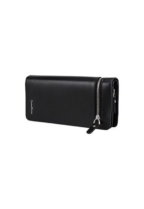 Billetera Hombre Plegable Larga Cuero PU Con Cierre 13036 Negro
