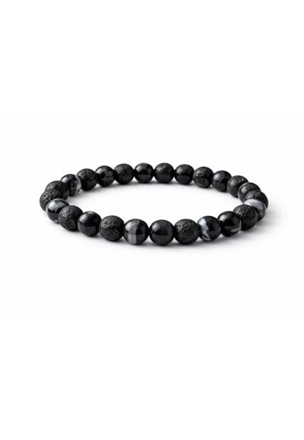 Manilla Pulsera Hombre Sardonix Piedra Lava Volcanica 8mm