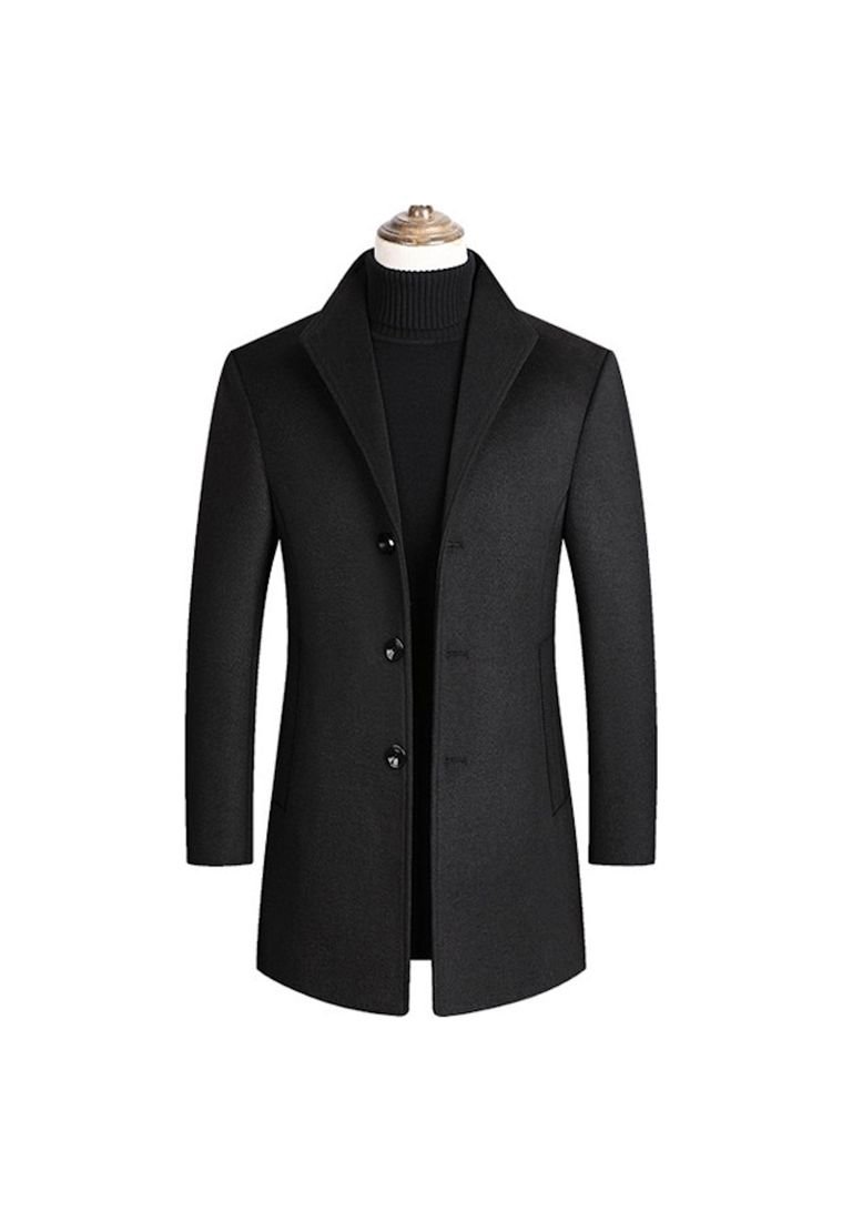 Chaqueta negra larga hombre best sale