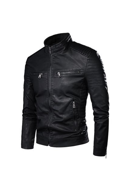 Chaqueta Hombre Cuero PU Cremallera Tipo Motociclista 903