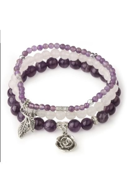 Conjunto Pulseras Cuentas Amatista 4 6 8mm G501