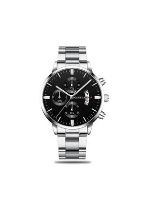 Reloj Hombre Pulsera Lujo Quarzo Acero Inoxidable S6982 Plateado Negro