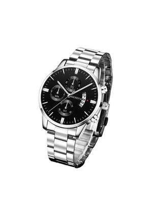 Reloj Hombre Pulsera Lujo Quarzo Acero Inoxidable S6982 Plateado Negro