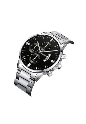 Reloj Hombre Pulsera Lujo Quarzo Acero Inoxidable S6982 Plateado Negro