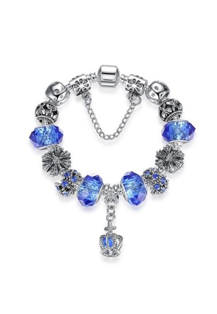 Pulsera Dije Corazon Mujer Cuentas Cristal Murano 3788 Azul