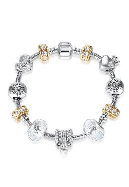 Pulsera Mujer Dijes Corazon Flor Cristal Murano Dorado 3880