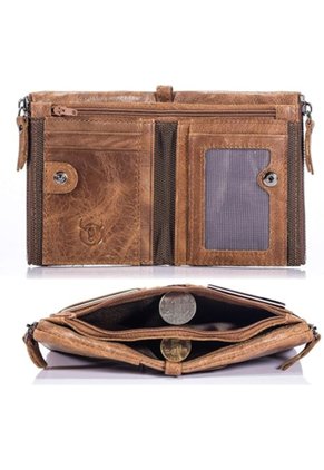 Billetera Cuero PU Hombre Monedero RFID BULLCAPTAIN QB06 Marron
