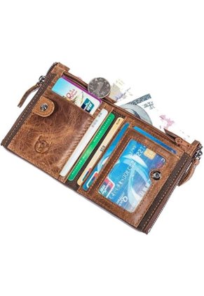 Billetera Cuero PU Hombre Monedero RFID BULLCAPTAIN QB06 Marron