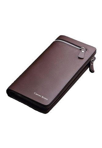 Billetera Hombre Plegable Larga Cuero PU Con Cierre 13036 Cafe UrbenMood