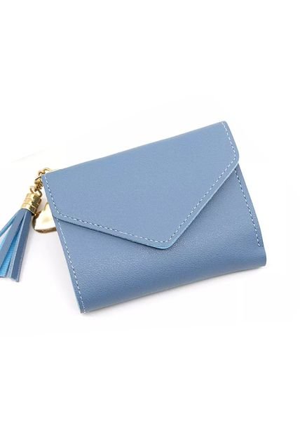 Billetera Mujer Corta Cuero Cuero PU Borla 0528 Azul