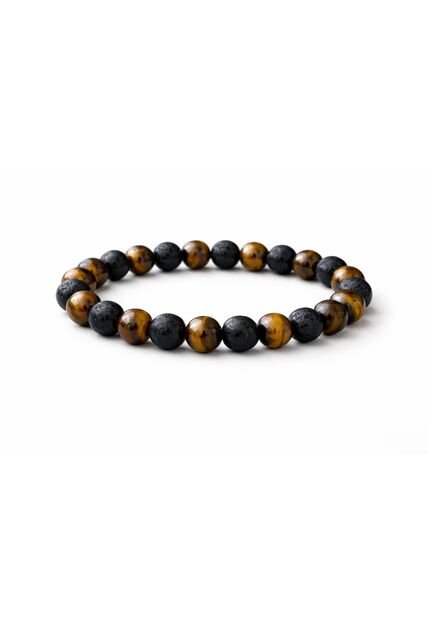 Manilla Pulsera Hombre Ojo Tigre Piedra Lava 8mm
