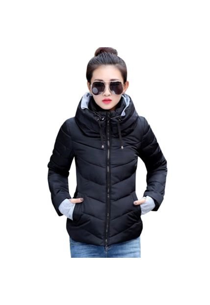 Chaqueta Mujer  Acolchada Corta Cuello Alto WJ35 Negro