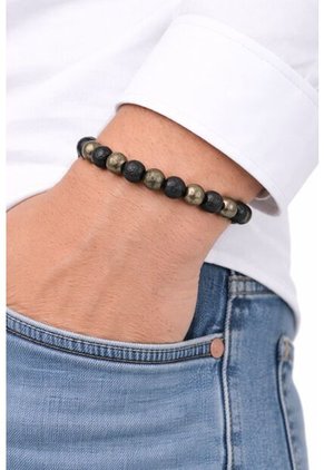 Manilla Pulsera Hombre Pirita Piedra Lava Volcanica 8mm
