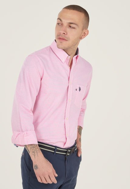 Camisa Rosa-Blanco-Azul Navy Us Polo Assn