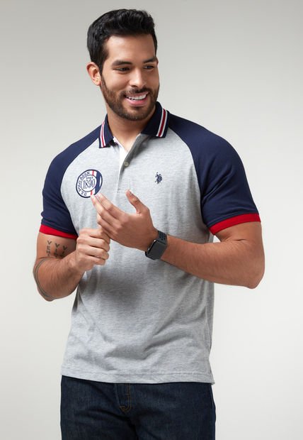 Polo Gris-Rojo-Azul Navy Us Polo Assn