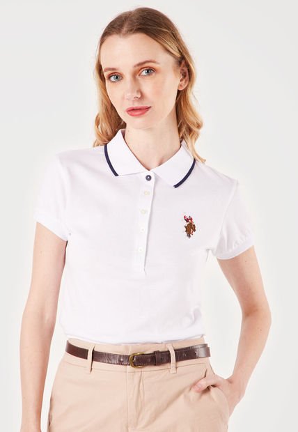 Camiseta Polo Blanco-Azul-Café Us Polo Assn