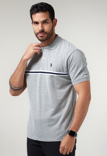 Polo Gris-Blanco-Azul Us Polo Assn