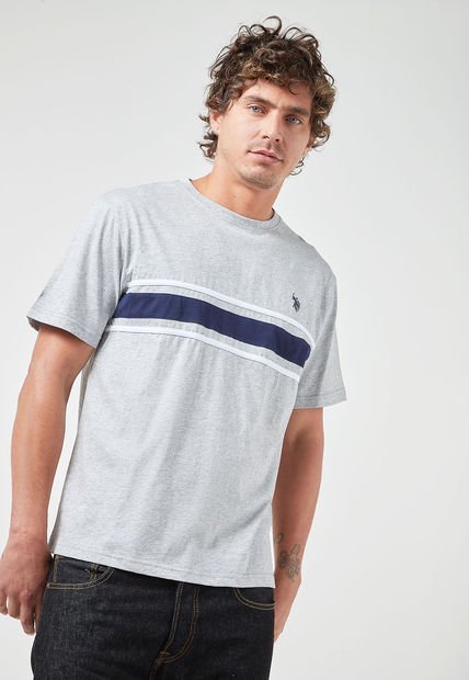 Camiseta Gris-Azul Navy-Blanco Us Polo Assn