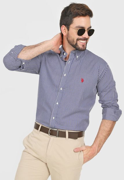 Camisa Azul-Blanco US Polo Assn