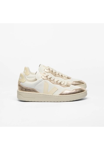 Tenis Veja De Mujer V-90 Leather White Calcaire Platine VD2021362A-41 Dorado