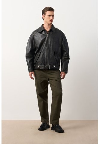 Chaqueta Bomber Oversized De Cuero Para Hombre Tierra Chaqueta Bomber Oversized De Cuero Para Hombre Tierra Cafe L VÉLEZ Vélez