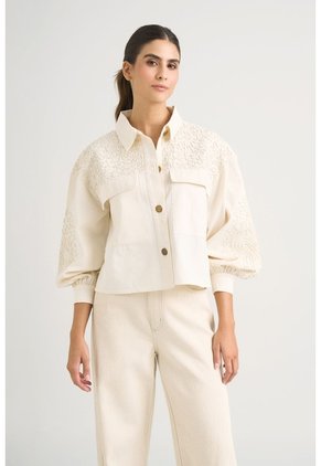 Chaqueta Aguamarina De Tela Para Mujer Bordados En Gamuza Chaqueta Aguamarina De Tela Para Mujer Bordados En Gamuza Blanco XL VÉLEZ