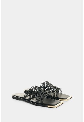 Sandalia Plana En Cuero Para Mujer Orquidea Sandalia Plana En Cuero Para Mujer Orquidea Negro 38 VÉLEZ