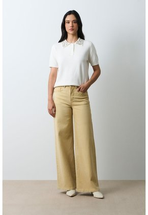 Polo Tejida Manga Corta Para Mujer Almaris Polo Tejida Manga Corta Para Mujer Almaris Crema XL VÉLEZ