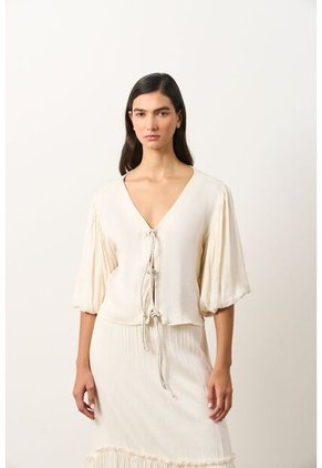 Camisa Kusa Con Efecto Satinado Para Mujer Camisa Kusa Con Efecto Satinado Para Mujer Crema L VÉLEZ