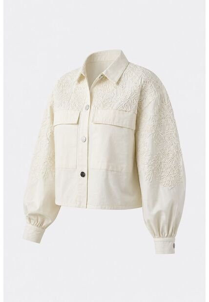 Chaqueta Cropped Holgada Para Mujer Tritón Chaqueta Cropped Holgada Para Mujer Tritón Crema M VÉLEZ