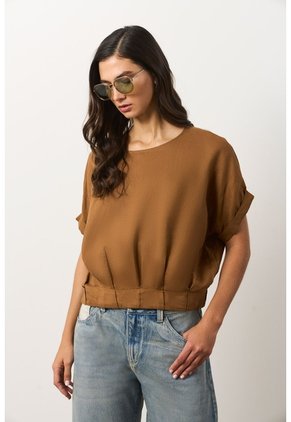 Camisa Manga Corta Para Mujer Sereno Camisa Manga Corta Para Mujer Sereno Miel XL VÉLEZ