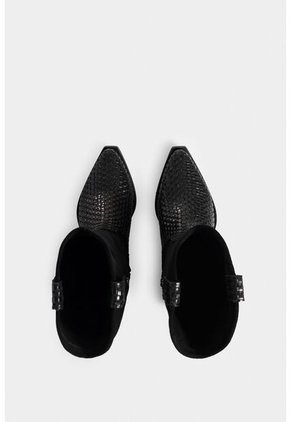 Botas Gobi De Cuero Liso Y Gamuza Para Mujer Chapetas Tejidas Botas Gobi De Cuero Liso Y Gamuza Para Mujer Chapetas Tejidas Negro 36 VÉLEZ