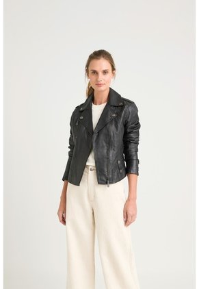 Chaqueta Biker De Cuero Para Mujer Charreteras Negro Chaqueta Biker De Cuero Para Mujer Charreteras Negro XL VÉLEZ