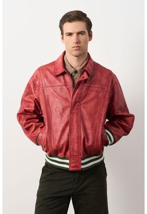 Chaqueta Bomber En Cuero Envejecido Para Hombre Chaqueta Bomber En Cuero Envejecido Para Hombre Rojo XS VÉLEZ