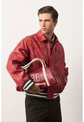 Chaqueta Bomber En Cuero Envejecido Para Hombre Chaqueta Bomber En Cuero Envejecido Para Hombre Rojo XS VÉLEZ