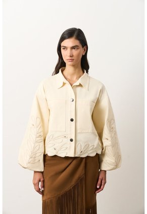 Chaqueta En Dril Para Mujer Runas Chaqueta En Dril Para Mujer Runas Crema L VÉLEZ